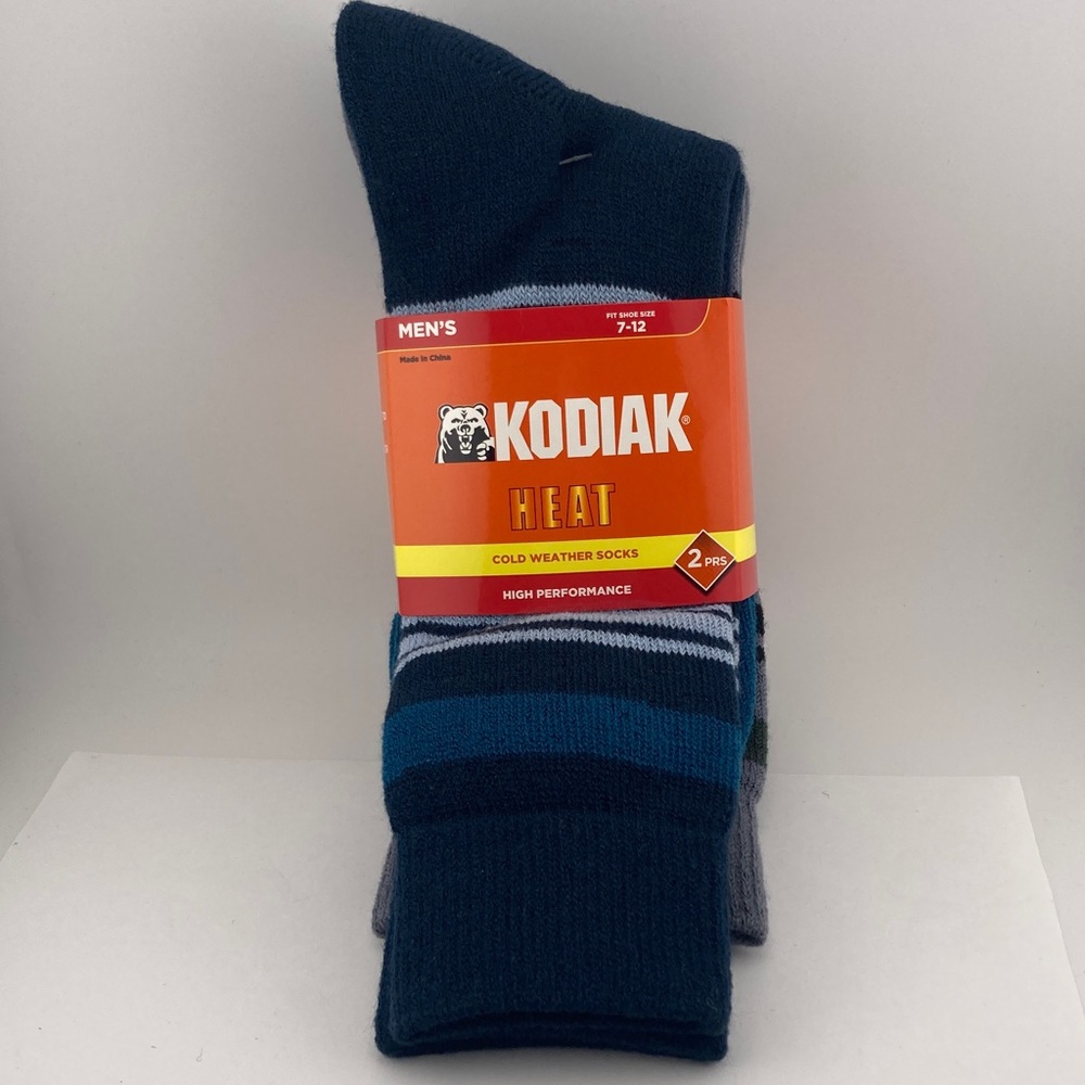 Kodiak Heat Men's Cold Weather Socks 2 Pairs Blue Green Black High Performance